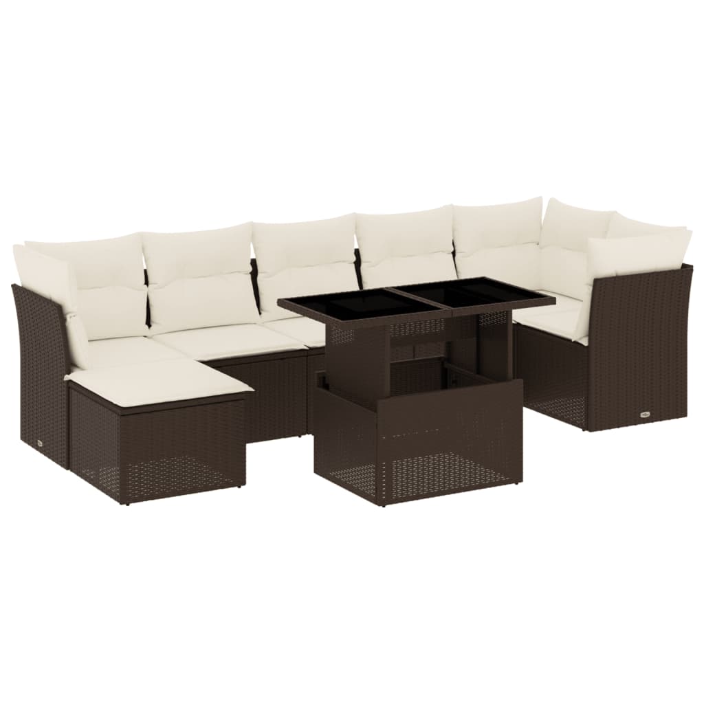 8-tlg. Garten-Sofagarnitur mit Kissen Braun Poly Rattan - Pazzar.ch