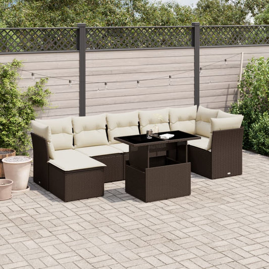 8-tlg. Garten-Sofagarnitur mit Kissen Braun Poly Rattan - Pazzar.ch