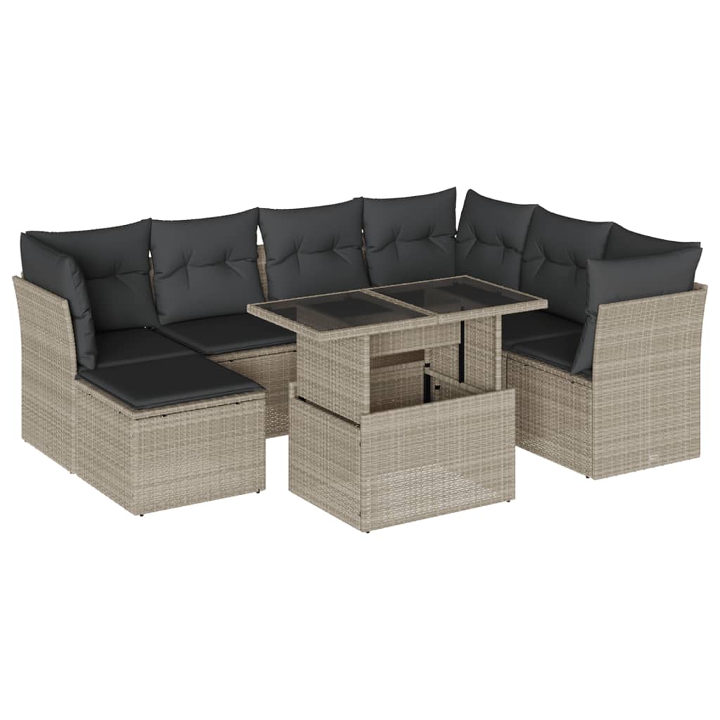 8-tlg. Garten-Sofagarnitur mit Kissen Hellgrau Poly Rattan - Pazzar.ch