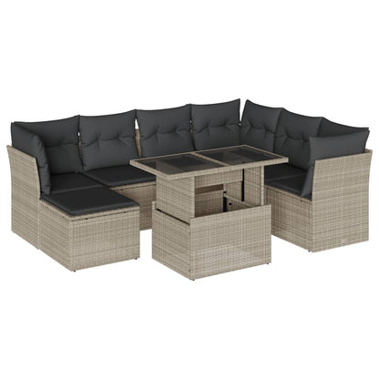 8-tlg. Garten-Sofagarnitur mit Kissen Hellgrau Poly Rattan - Pazzar.ch