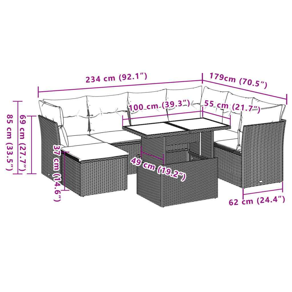 8-tlg. Garten-Sofagarnitur mit Kissen Hellgrau Poly Rattan - Pazzar.ch