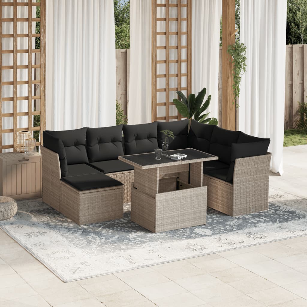 8-tlg. Garten-Sofagarnitur mit Kissen Hellgrau Poly Rattan - Pazzar.ch