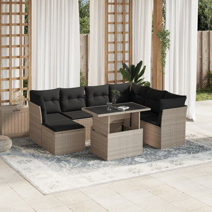 8-tlg. Garten-Sofagarnitur mit Kissen Hellgrau Poly Rattan - Pazzar.ch