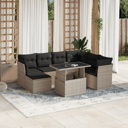 8-tlg. Garten-Sofagarnitur mit Kissen Hellgrau Poly Rattan - Pazzar.ch