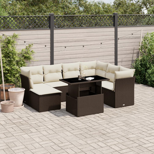 8-tlg. Garten-Sofagarnitur mit Kissen Braun Poly Rattan - Pazzar.ch