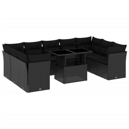 10-tlg. Garten-Sofagarnitur mit Kissen Schwarz Poly Rattan - Pazzar.ch