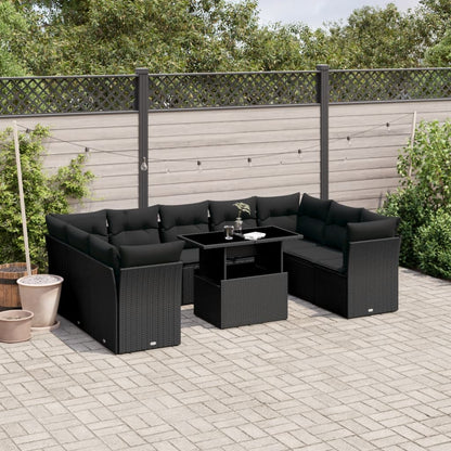 10-tlg. Garten-Sofagarnitur mit Kissen Schwarz Poly Rattan - Pazzar.ch