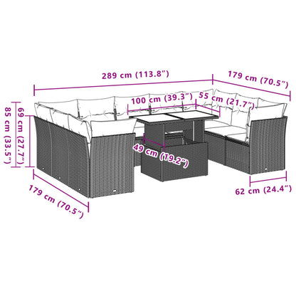 10-tlg. Garten-Sofagarnitur mit Kissen Schwarz Poly Rattan - Pazzar.ch