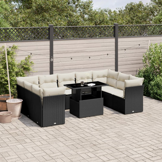 10-tlg. Garten-Sofagarnitur mit Kissen Schwarz Poly Rattan - Pazzar.ch