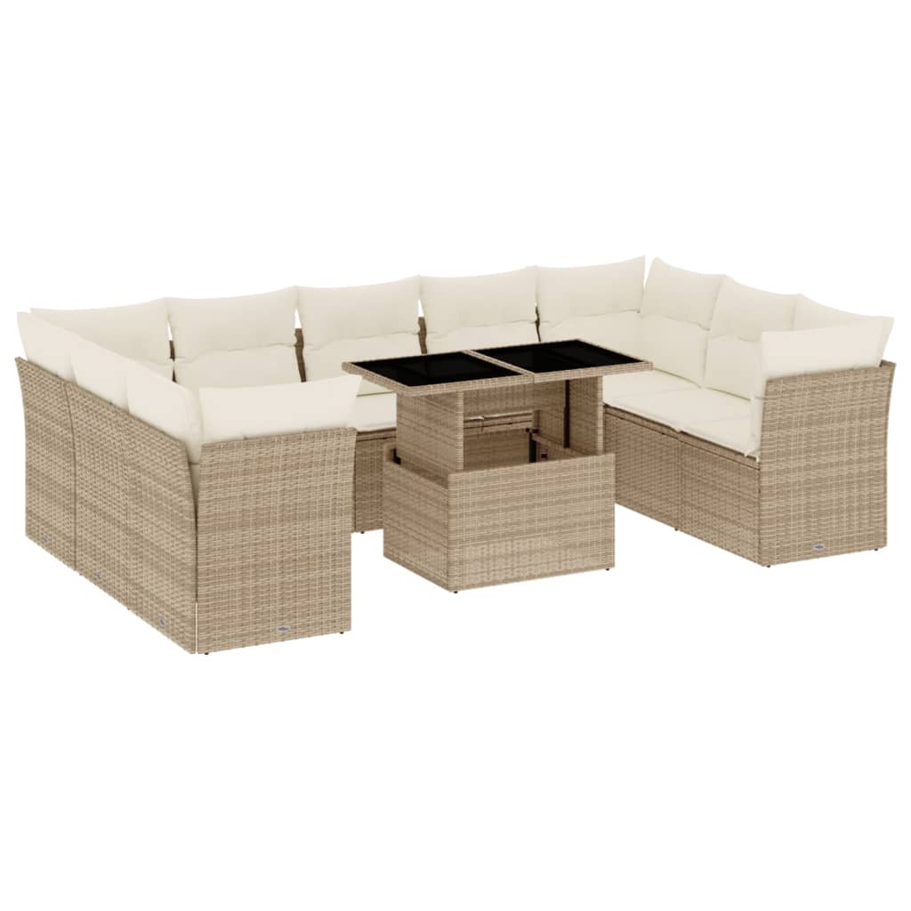 10-tlg. Garten-Sofagarnitur mit Kissen Beige Poly Rattan - Pazzar.ch