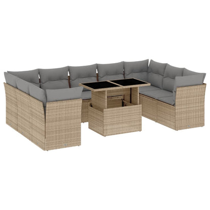 10-tlg. Garten-Sofagarnitur mit Kissen Beige Poly Rattan - Pazzar.ch