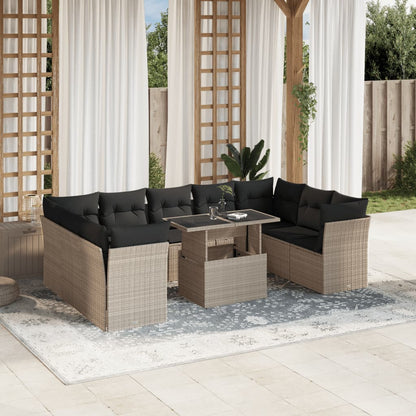 10-tlg. Garten-Sofagarnitur mit Kissen Hellgrau Poly Rattan - Pazzar.ch