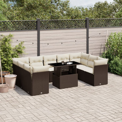 10-tlg. Garten-Sofagarnitur mit Kissen Braun Poly Rattan - Pazzar.ch