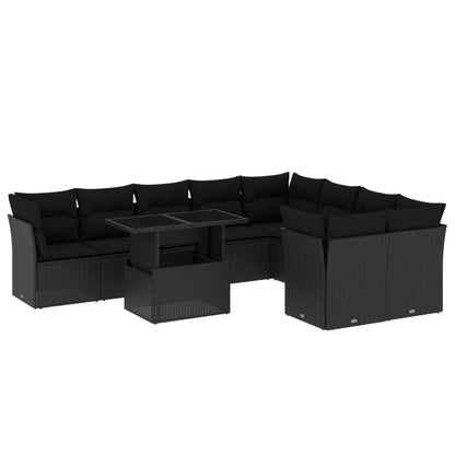 10-tlg. Garten-Sofagarnitur mit Kissen Schwarz Poly Rattan - Pazzar.ch