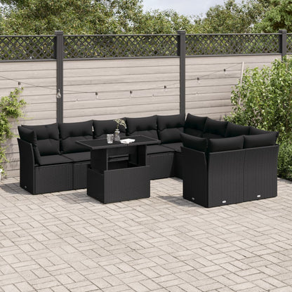 10-tlg. Garten-Sofagarnitur mit Kissen Schwarz Poly Rattan - Pazzar.ch