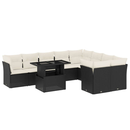 10-tlg. Garten-Sofagarnitur mit Kissen Schwarz Poly Rattan - Pazzar.ch