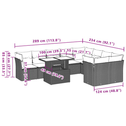 10-tlg. Garten-Sofagarnitur mit Kissen Schwarz Poly Rattan - Pazzar.ch