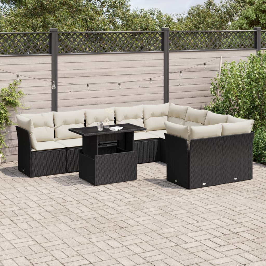 10-tlg. Garten-Sofagarnitur mit Kissen Schwarz Poly Rattan - Pazzar.ch