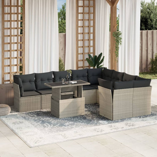 10-tlg. Garten-Sofagarnitur mit Kissen Hellgrau Poly Rattan - Pazzar.ch