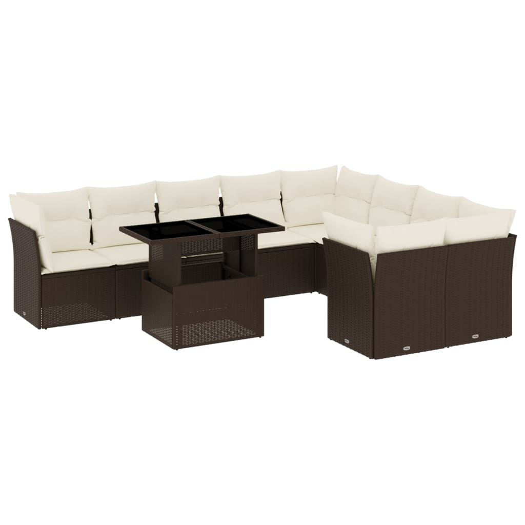 10-tlg. Garten-Sofagarnitur mit Kissen Braun Poly Rattan - Pazzar.ch