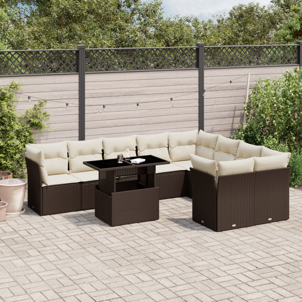 10-tlg. Garten-Sofagarnitur mit Kissen Braun Poly Rattan - Pazzar.ch