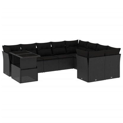 10-tlg. Garten-Sofagarnitur mit Kissen Schwarz Poly Rattan - Pazzar.ch