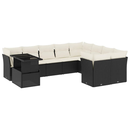 10-tlg. Garten-Sofagarnitur mit Kissen Schwarz Poly Rattan - Pazzar.ch