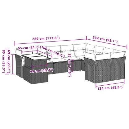 10-tlg. Garten-Sofagarnitur mit Kissen Schwarz Poly Rattan - Pazzar.ch