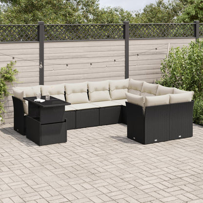 10-tlg. Garten-Sofagarnitur mit Kissen Schwarz Poly Rattan - Pazzar.ch