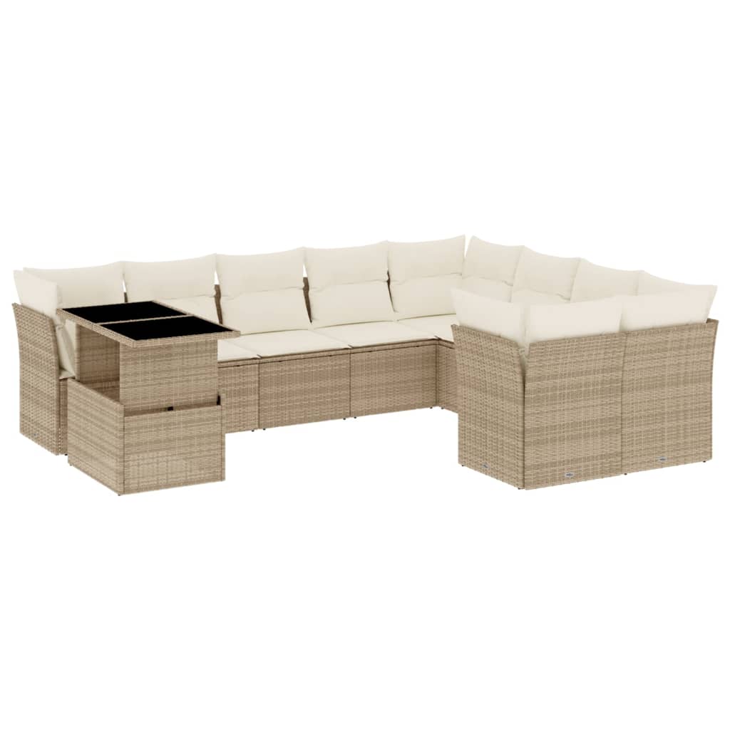 10-tlg. Garten-Sofagarnitur mit Kissen Beige Poly Rattan - Pazzar.ch