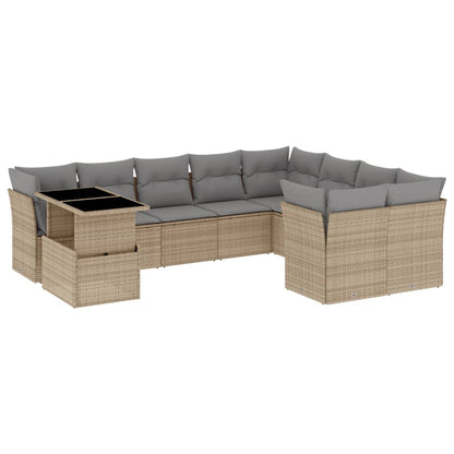 10-tlg. Garten-Sofagarnitur mit Kissen Beige Poly Rattan - Pazzar.ch