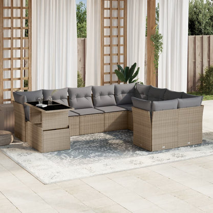 10-tlg. Garten-Sofagarnitur mit Kissen Beige Poly Rattan - Pazzar.ch