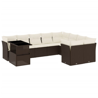 10-tlg. Garten-Sofagarnitur mit Kissen Braun Poly Rattan - Pazzar.ch