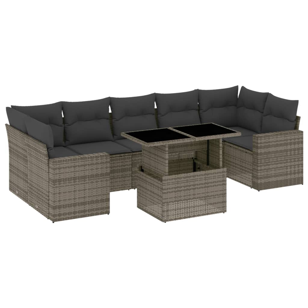 8-tlg. Garten-Sofagarnitur mit Kissen Grau Poly Rattan - Pazzar.ch
