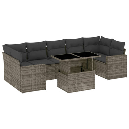 8-tlg. Garten-Sofagarnitur mit Kissen Grau Poly Rattan - Pazzar.ch
