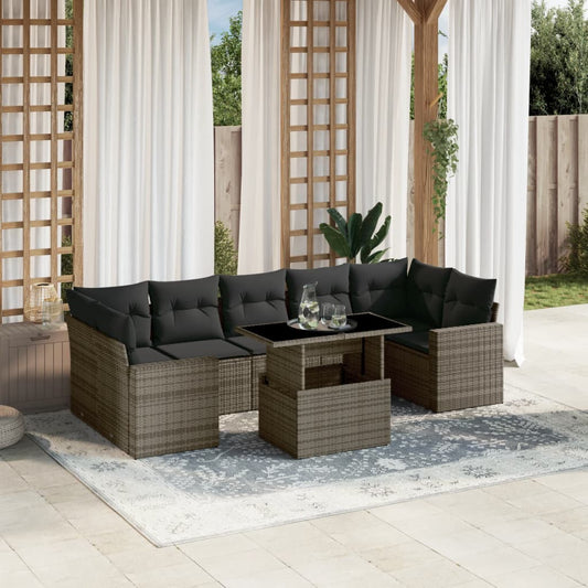 8-tlg. Garten-Sofagarnitur mit Kissen Grau Poly Rattan - Pazzar.ch