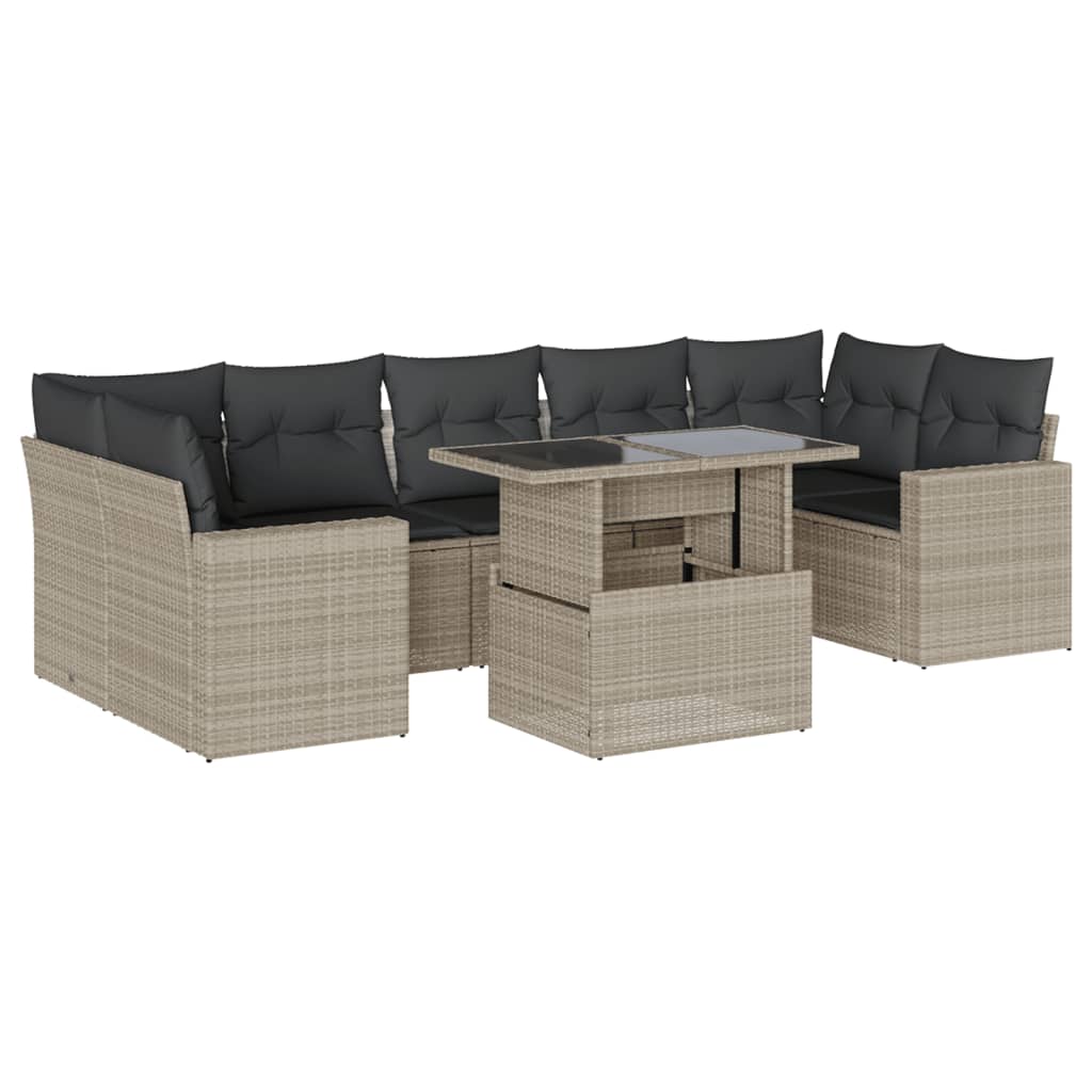 8-tlg. Garten-Sofagarnitur mit Kissen Hellgrau Poly Rattan - Pazzar.ch