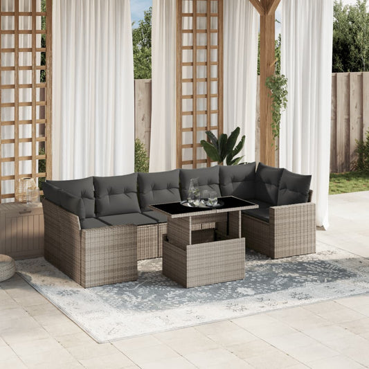 8-tlg. Garten-Sofagarnitur mit Kissen Hellgrau Poly Rattan - Pazzar.ch