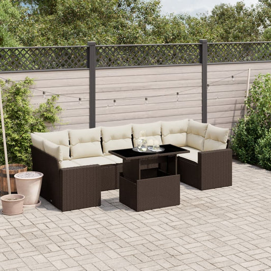 8-tlg. Garten-Sofagarnitur mit Kissen Braun Poly Rattan - Pazzar.ch
