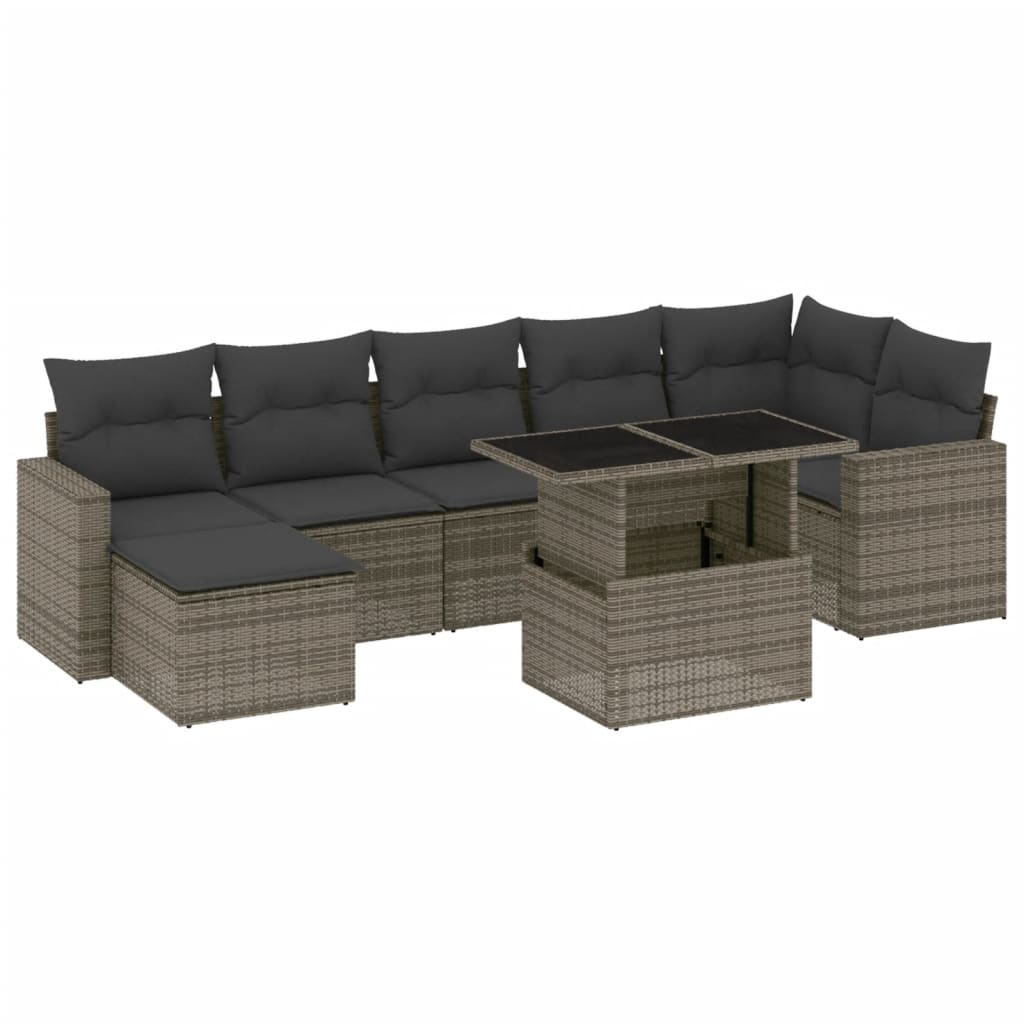 8-tlg. Garten-Sofagarnitur mit Kissen Grau Poly Rattan - Pazzar.ch