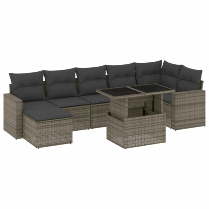 8-tlg. Garten-Sofagarnitur mit Kissen Grau Poly Rattan - Pazzar.ch