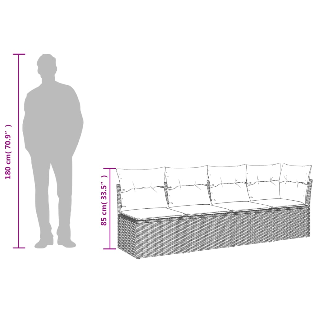 8-tlg. Garten-Sofagarnitur mit Kissen Grau Poly Rattan - Pazzar.ch