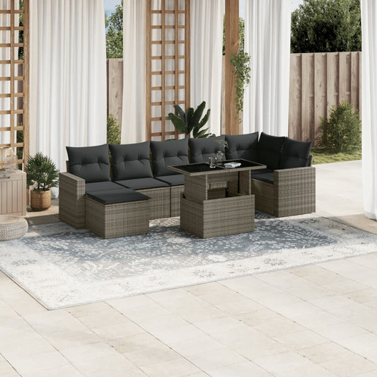 8-tlg. Garten-Sofagarnitur mit Kissen Grau Poly Rattan - Pazzar.ch