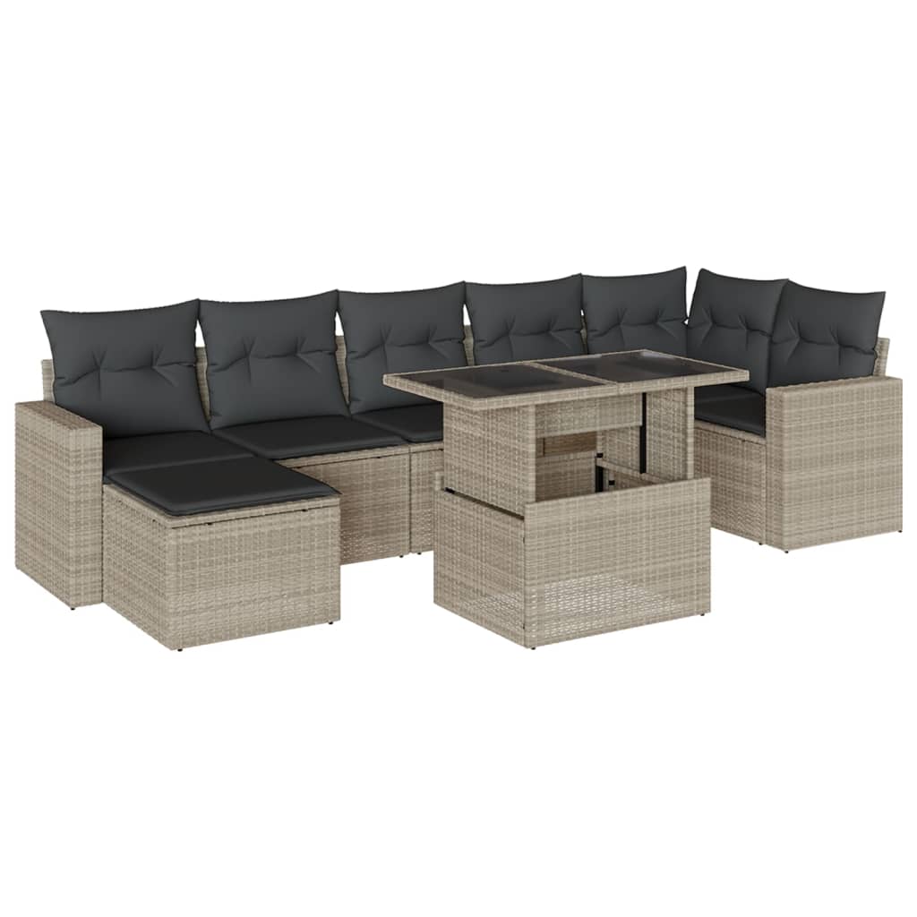 8-tlg. Garten-Sofagarnitur mit Kissen Hellgrau Poly Rattan - Pazzar.ch