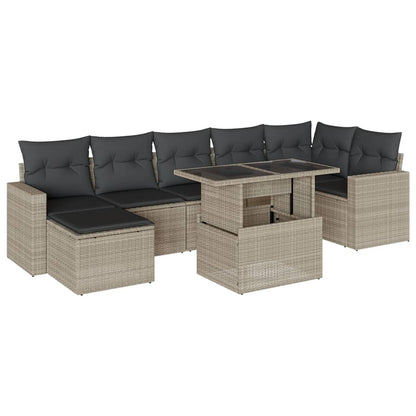 8-tlg. Garten-Sofagarnitur mit Kissen Hellgrau Poly Rattan - Pazzar.ch