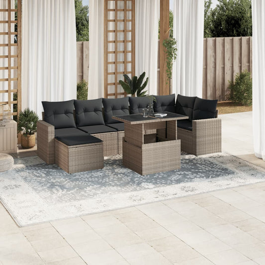 8-tlg. Garten-Sofagarnitur mit Kissen Hellgrau Poly Rattan - Pazzar.ch