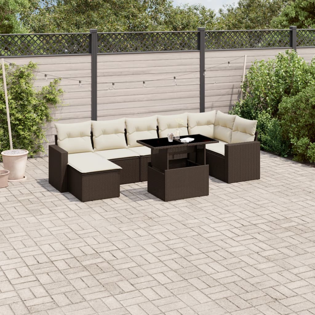 8-tlg. Garten-Sofagarnitur mit Kissen Braun Poly Rattan - Pazzar.ch