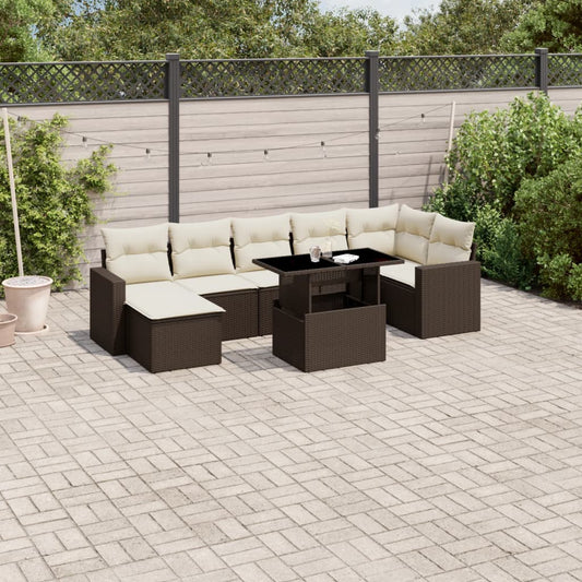 8-tlg. Garten-Sofagarnitur mit Kissen Braun Poly Rattan - Pazzar.ch