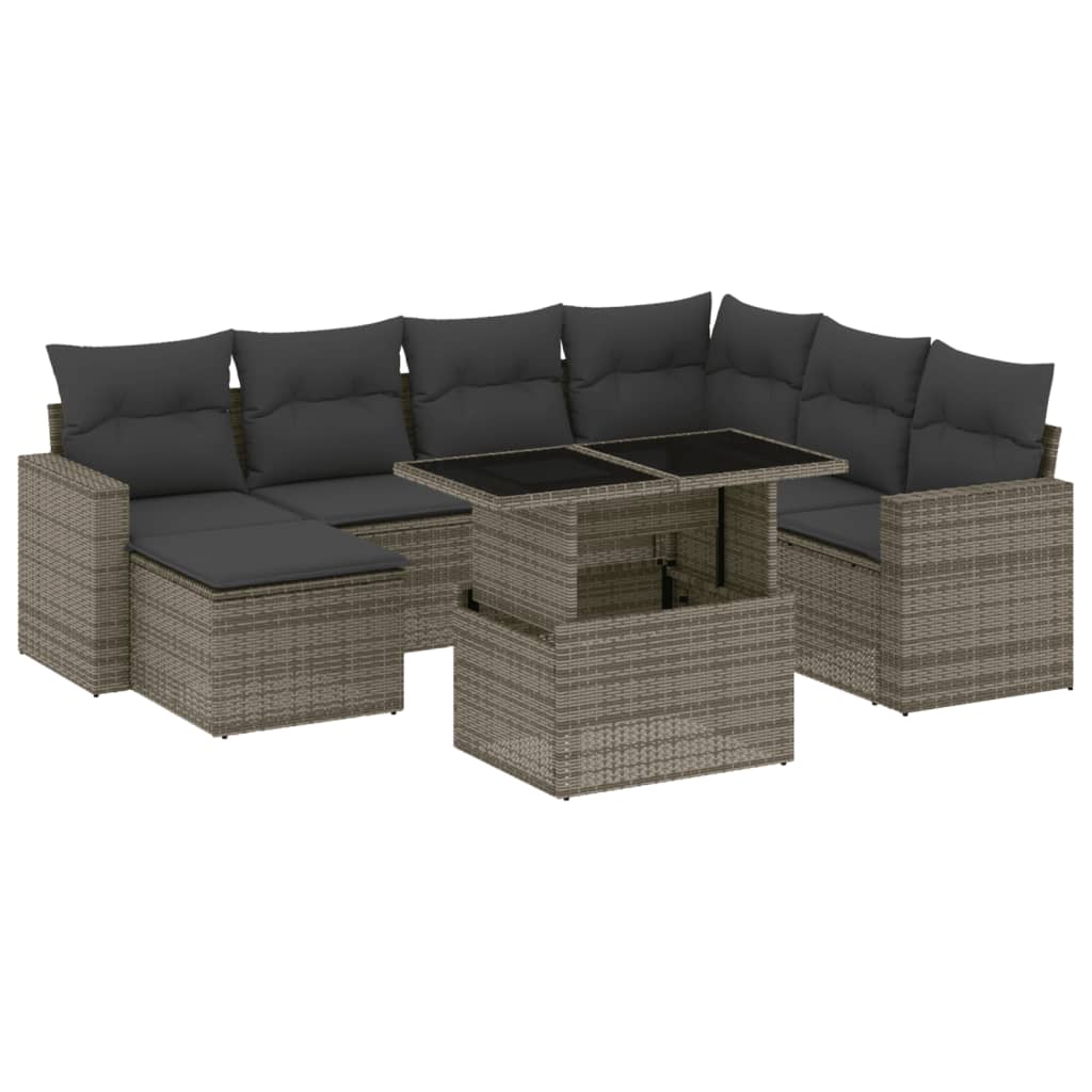 8-tlg. Garten-Sofagarnitur mit Kissen Grau Poly Rattan - Pazzar.ch