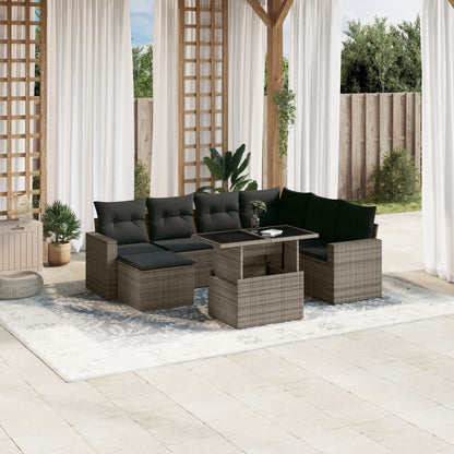 8-tlg. Garten-Sofagarnitur mit Kissen Grau Poly Rattan - Pazzar.ch